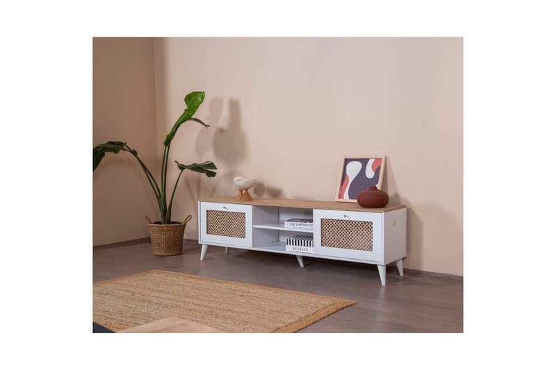 Velin Tv-bänk 55 cm - Mediumfärgat trä/Vit - Möbler - Vardagsrum - Tv-möbler & mediamöbler - Tv-bänkar
