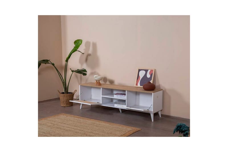 Velin Tv-bänk 55 cm - Mediumfärgat trä/Vit - Möbler - Vardagsrum - Tv-möbler & mediamöbler - Tv-bänkar