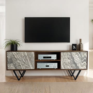 Venlor TV-bänk 150x56x35 cm i massivt sheeshamträ med vit stenlook - Vit - Möbler - Vardagsrum - Tv-möbler & mediamöbler - Tv-bänkar