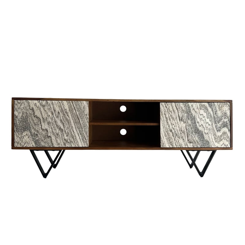 Venlor TV-bänk 150x56x35 cm i massivt sheeshamträ med vit stenlook - Vit - Möbler - Vardagsrum - Tv-möbler & mediamöbler - Tv-bänkar