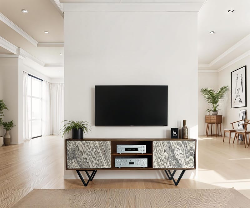 Venlor TV-bänk 150x56x35 cm i massivt sheeshamträ med vit stenlook - Vit - Möbler - Vardagsrum - Tv-möbler & mediamöbler - Tv-bänkar