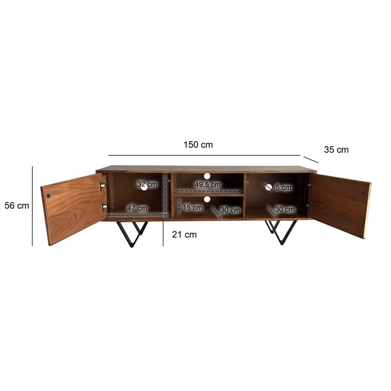 Venlor TV-bänk 150x56x35 cm i massivt sheeshamträ med vit stenlook - Vit - Möbler - Vardagsrum - Tv-möbler & mediamöbler - Tv-bänkar