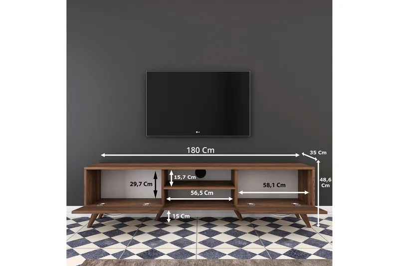 Virkesbo Tv bänk med Förvaring 180 cm - Valnöt / Brun / Rustik - Möbler - Vardagsrum - Tv-möbler & mediamöbler - Tv-bänkar