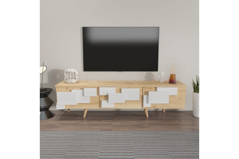 Xamira Tv-bänk 160 cm - Mediumfärgat trä/Vit - Möbler - Vardagsrum - Tv-möbler & mediamöbler - Tv-bänkar