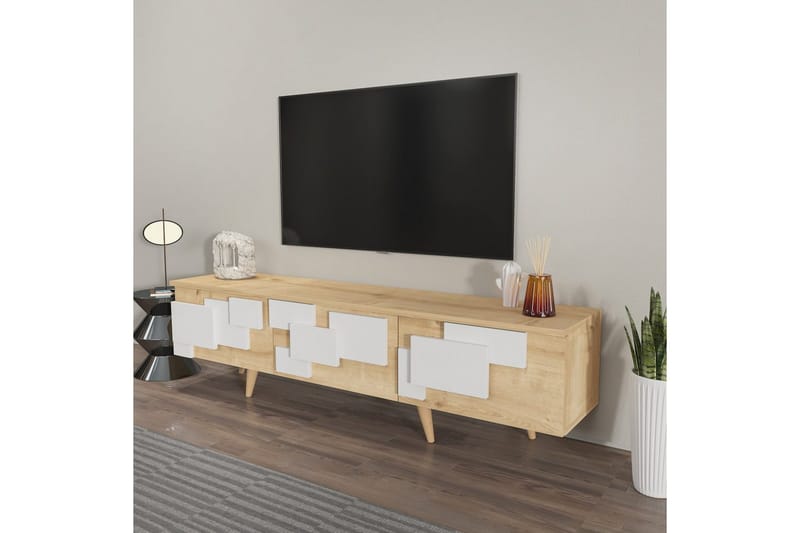 Xamira Tv-bänk 160 cm - Mediumfärgat trä/Vit - Möbler - Vardagsrum - Tv-möbler & mediamöbler - Tv-bänkar