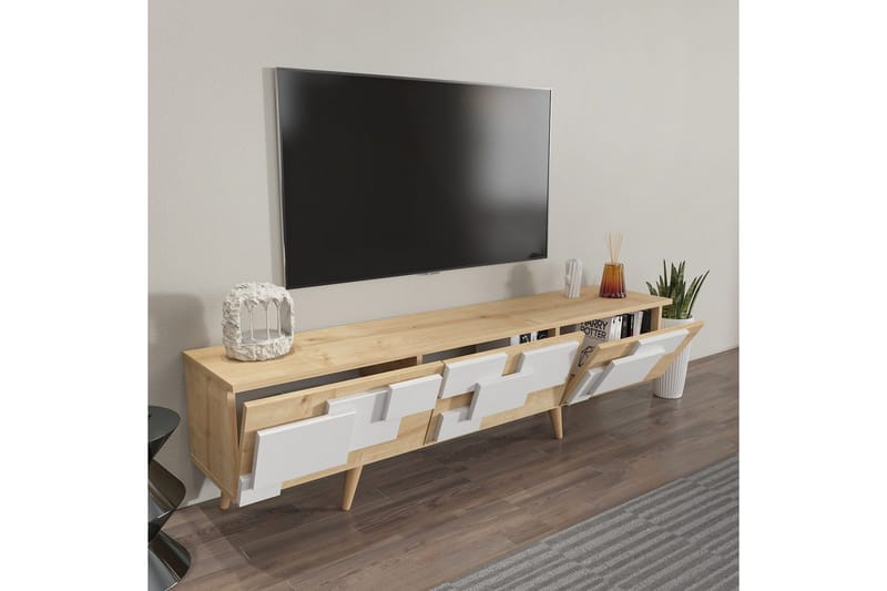 Xamira Tv-bänk 160 cm - Mediumfärgat trä/Vit - Möbler - Vardagsrum - Tv-möbler & mediamöbler - Tv-bänkar