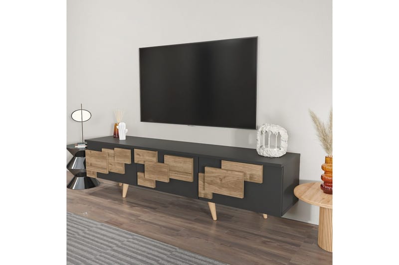 Xamira Tv-bänk 160 cm - Mörkfärgat trä/Antracit - Möbler - Vardagsrum - Tv-möbler & mediamöbler - Tv-bänkar