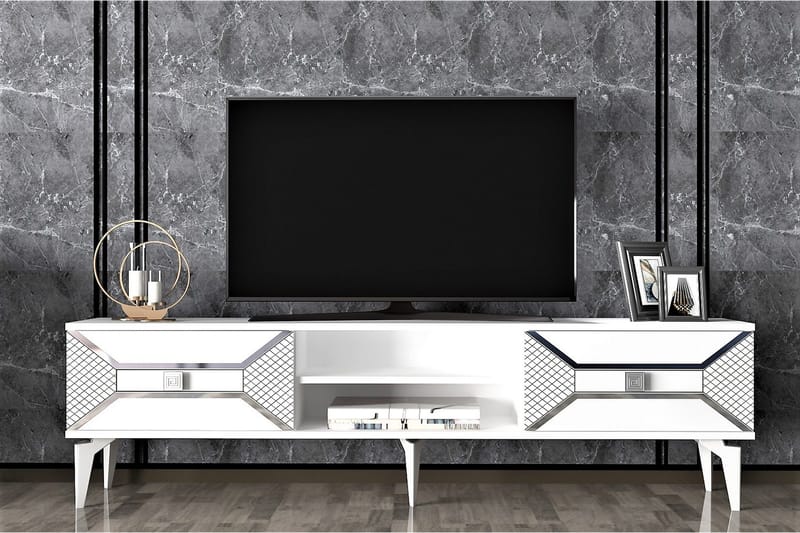 Yumedi Tv-bänk 150 cm - Vit/Silver - Möbler - Vardagsrum - Tv-möbler & mediamöbler - Tv-bänkar