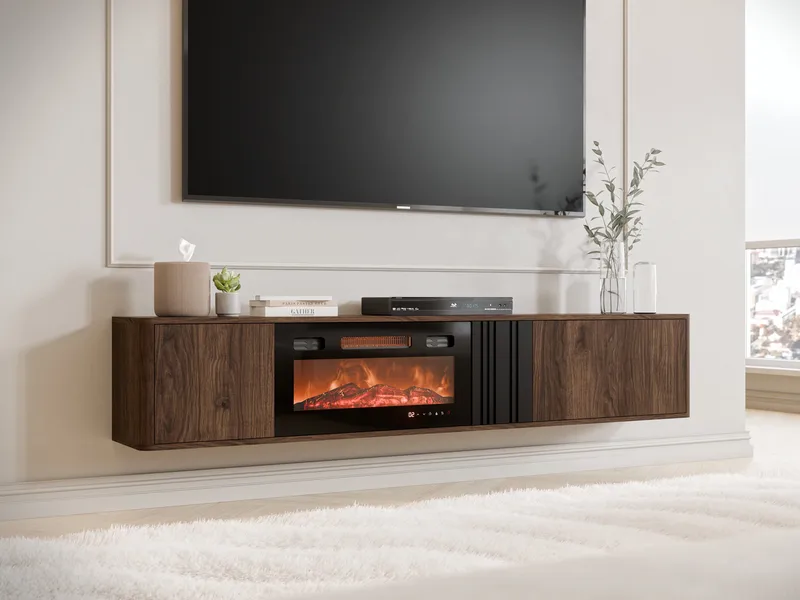 Zalricus TV-bänk LED-Flamma 190x36 cm - Svart, valnöt - Möbler - Vardagsrum - Tv-möbler & mediamöbler - Tv-bänkar