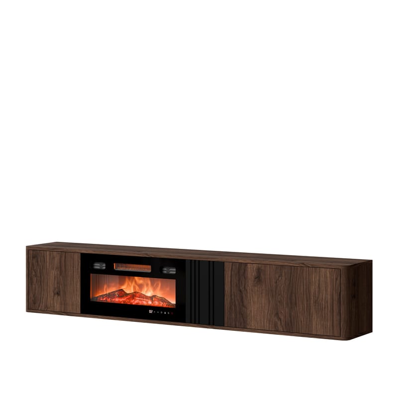 Zalricus TV-bänk LED-Flamma 190x36 cm, Svart, valnöt