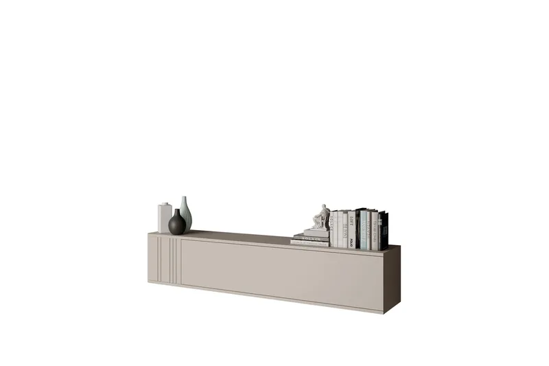 Zalricus Vägghängd TV Bänk 150 cm med Förvaring i Målat Trä, Beige