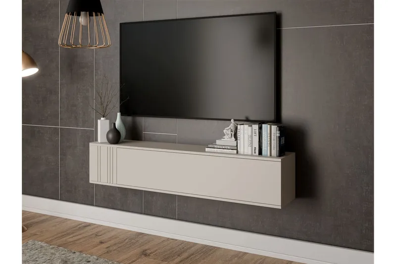 Zalricus Vägghängd TV Bänk 150 cm med Förvaring i Målat Trä - Beige - Möbler - Vardagsrum - Tv-möbler & mediamöbler - Tv-bänkar
