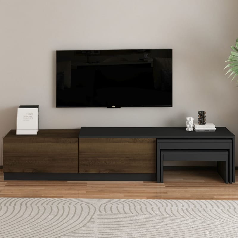 Zalven TV-bänk 180x36x30 cm - antracit och antik valnöt - Möbler - Vardagsrum - Tv-möbler & mediamöbler - Tv-bänkar