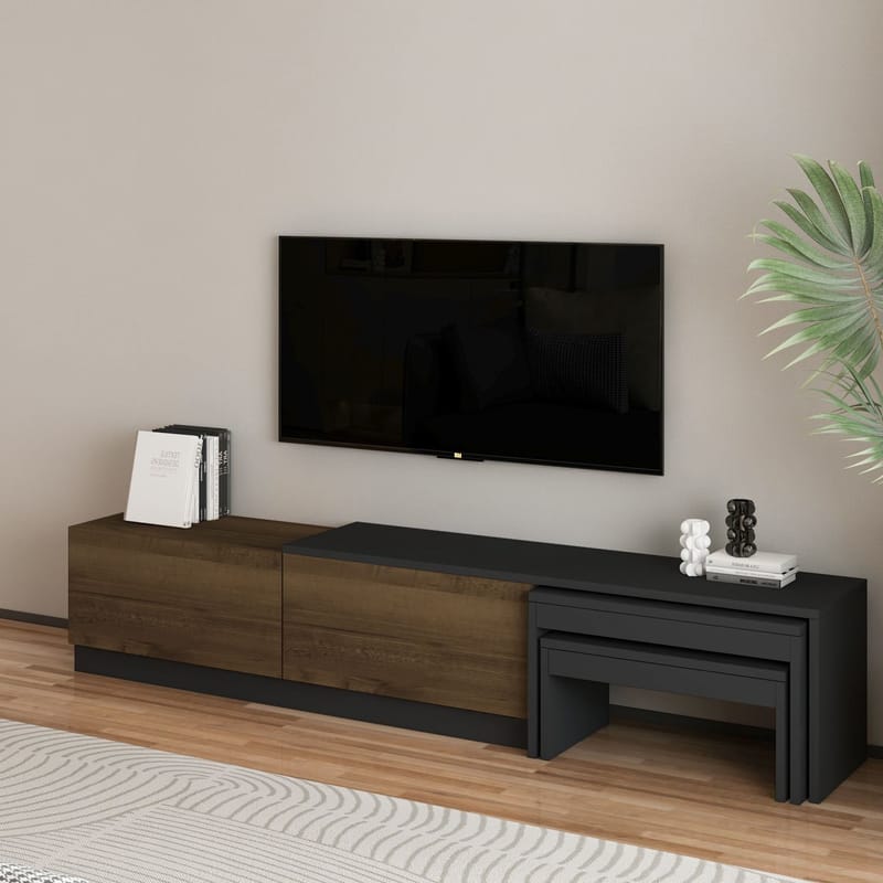 Zalven TV-bänk 180x36x30 cm - antracit och antik valnöt - Möbler - Vardagsrum - Tv-möbler & mediamöbler - Tv-bänkar