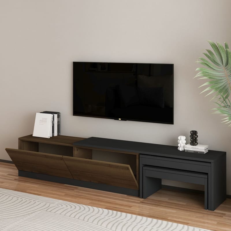 Zalven TV-bänk 180x36x30 cm - antracit och antik valnöt - Möbler - Vardagsrum - Tv-möbler & mediamöbler - Tv-bänkar