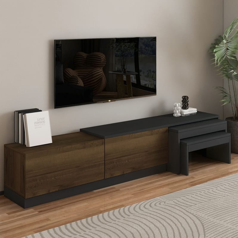 Zalven TV-bänk 180x36x30 cm - antracit och antik valnöt - Möbler - Vardagsrum - Tv-möbler & mediamöbler - Tv-bänkar