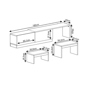 Zalven TV-bänk 180x36x30 cm - gordionmarmor och grå - Möbler - Vardagsrum - Tv-möbler & mediamöbler - Tv-bänkar
