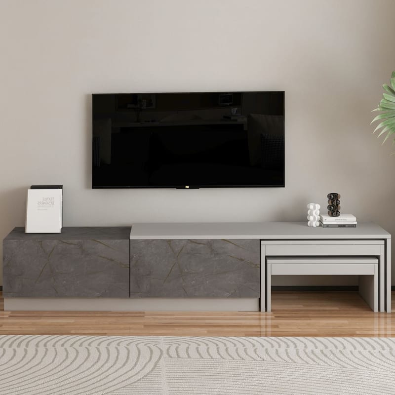 Zalven TV-bänk 180x36x30 cm - gordionmarmor och grå - Möbler - Vardagsrum - Tv-möbler & mediamöbler - Tv-bänkar