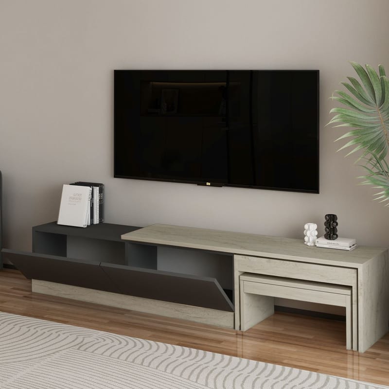 Zalven TV-bänk 180x36x30 cm - travertin och antracit - Möbler - Vardagsrum - Tv-möbler & mediamöbler - Tv-bänkar