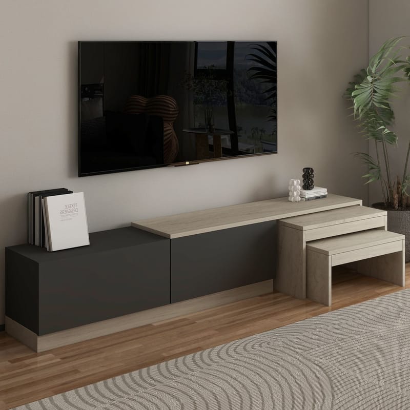 Zalven TV-bänk 180x36x30 cm - travertin och antracit - Möbler - Vardagsrum - Tv-möbler & mediamöbler - Tv-bänkar