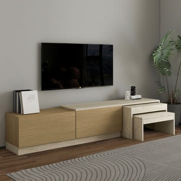 Zalven TV-bänk 180x36x30 cm - travertin och varm ek - Möbler - Vardagsrum - Tv-möbler & mediamöbler - Tv-bänkar
