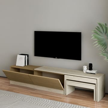 Zalven TV-bänk 180x36x30 cm - travertin och varm ek - Möbler - Vardagsrum - Tv-möbler & mediamöbler - Tv-bänkar