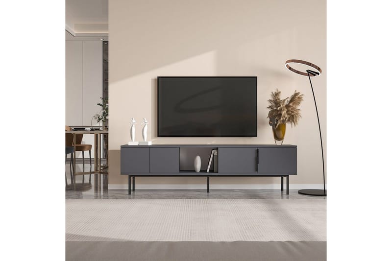 Zeiran Golvstående TV Bänk 180 cm med Förvaring i Målat Trä - Antracit - Möbler - Vardagsrum - Tv-möbler & mediamöbler - Tv-bänkar