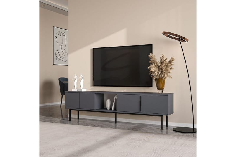 Zeiran Golvstående TV Bänk 180 cm med Förvaring i Målat Trä - Antracit - Möbler - Vardagsrum - Tv-möbler & mediamöbler - Tv-bänkar