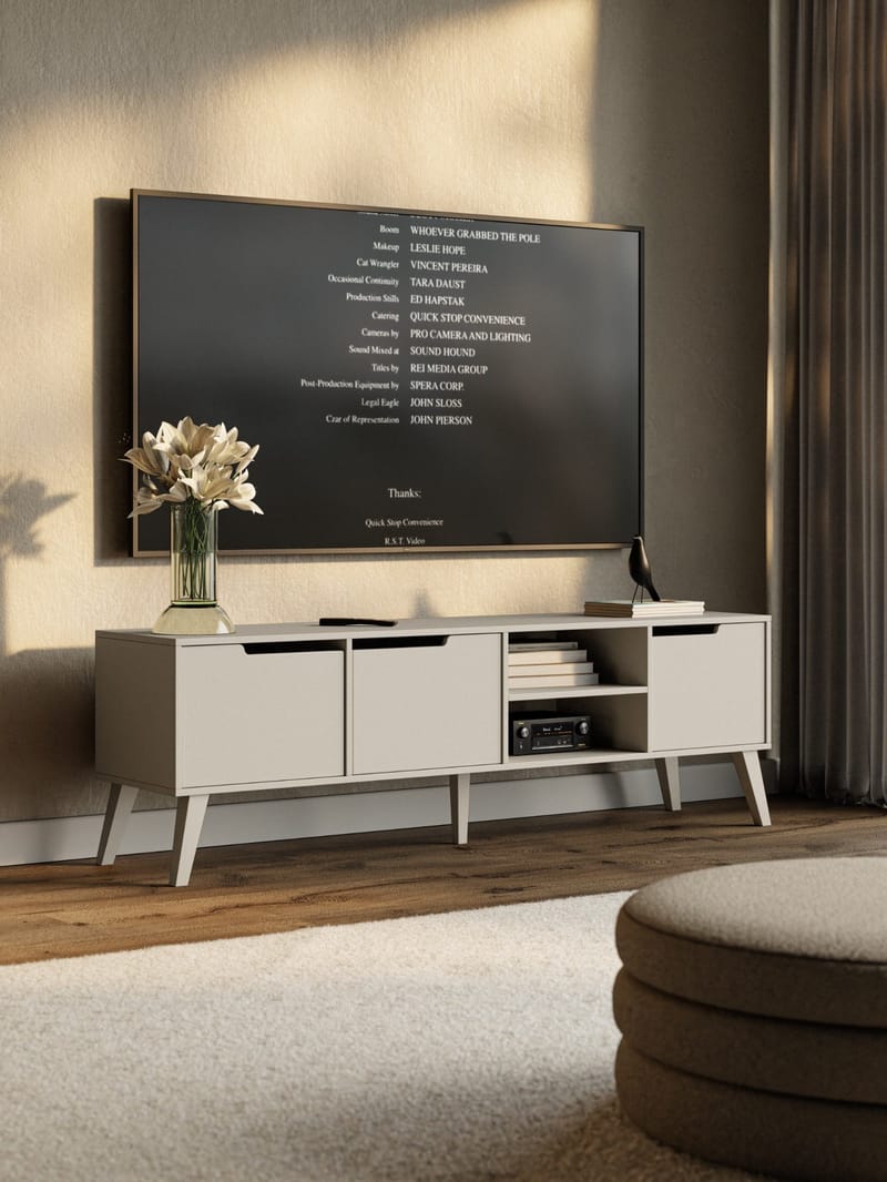 Zelto Golvstående Tv Bänk 180 cm med Förvaring i Målat Trä - Beige - Möbler - Vardagsrum - Tv-möbler & mediamöbler - Tv-bänkar