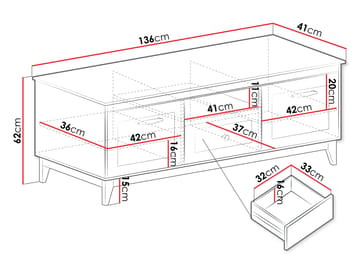 Zeylor Golvstående Tv Bänk 136 cm med Förvaring i Ek - Beige - Möbler - Vardagsrum - Tv-möbler & mediamöbler - Tv-bänkar