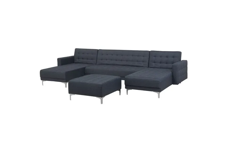 U-formad soffa med fotpall Aberdeen Grå/Silver - Grå/Silver - Möbler - Vardagsrum - Soffgrupper