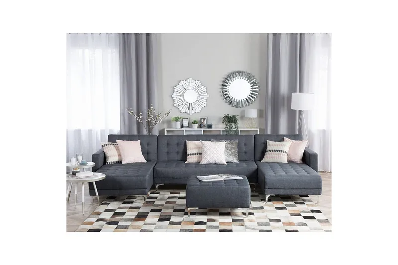 U-formad soffa med fotpall Aberdeen Grå/Silver - Grå/Silver - Möbler - Vardagsrum - Soffgrupper