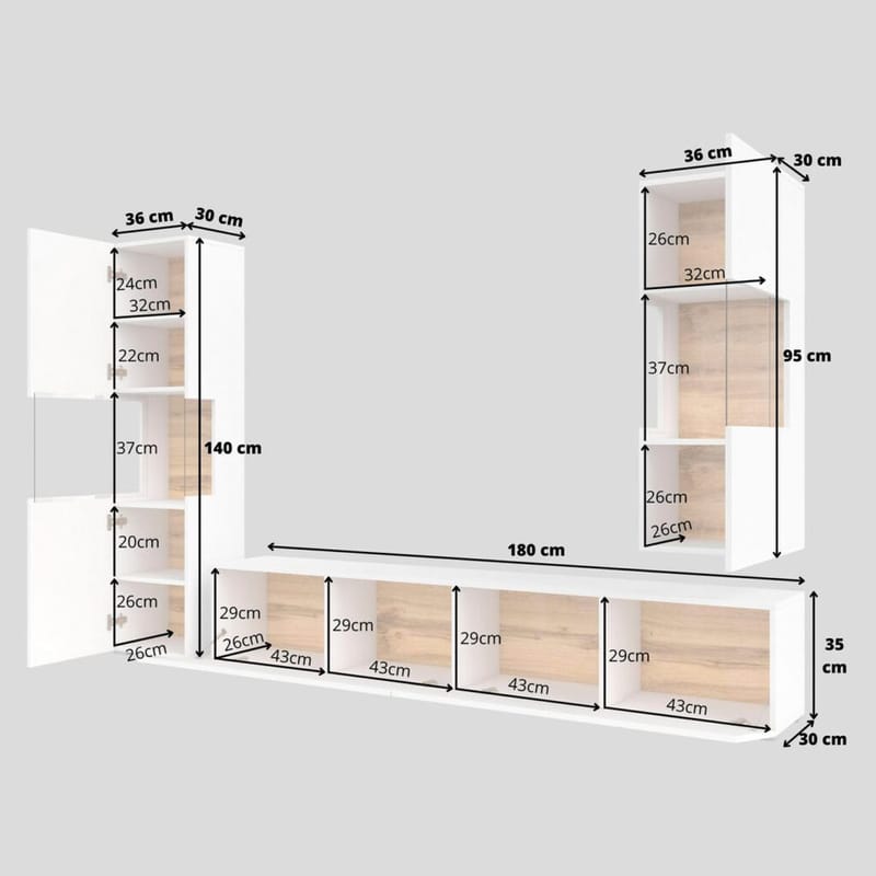Väggenhet Ava 3 delar (05+07+40) - Vit - Möbler - Vardagsrum - Möbelset för vardagsrum