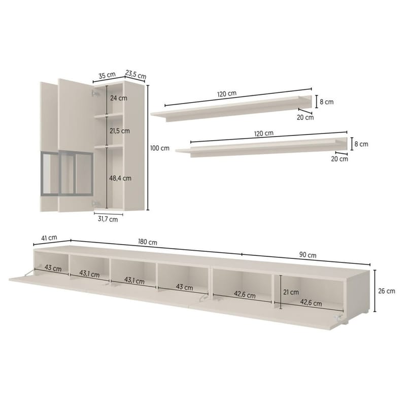 Väggenhet Baros - Ljus Beige - Möbler - Vardagsrum - Möbelset för vardagsrum