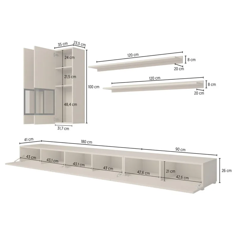 Väggenhet Baros - Ljus Beige - Möbler - Vardagsrum - Möbelset för vardagsrum