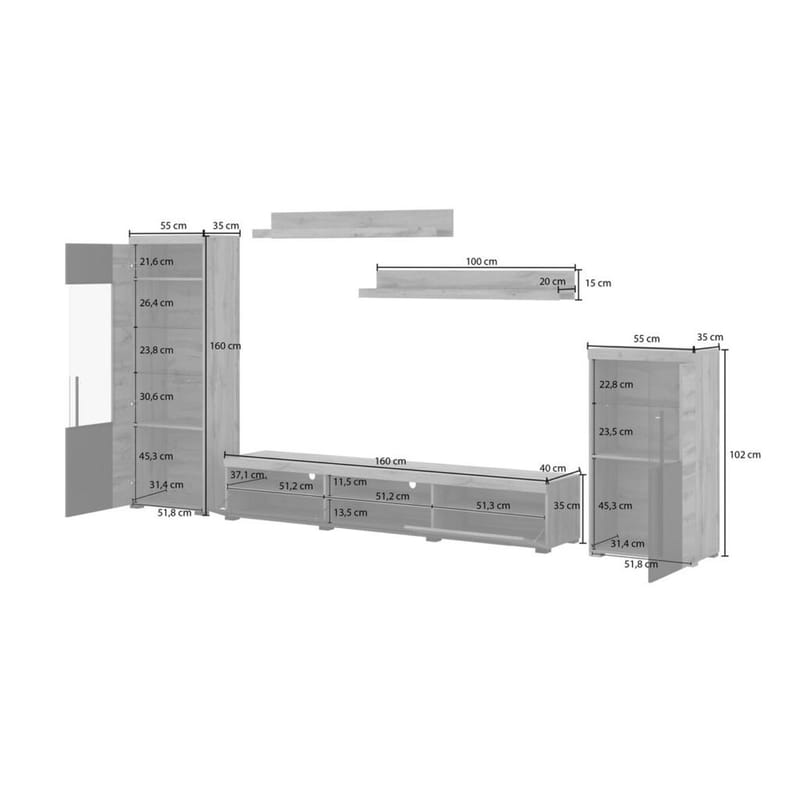 Väggenhet Roger 5 delar - Wotan Ek - Möbler - Vardagsrum - Möbelset för vardagsrum