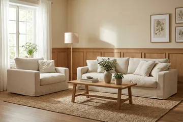 Valencia Extra Djup 3-sits soffa + fåtölj med avtagbar och tvättbar klädsel - Beige - Möbler - Vardagsrum - Soffgrupper