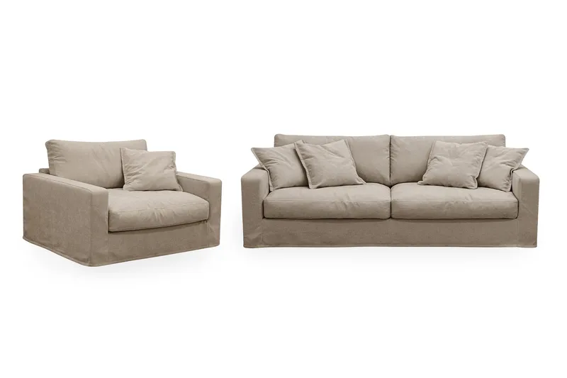Valencia Extra Djup 3-sits soffa + fåtölj med avtagbar och tvättbar klädsel - Brun - Möbler - Vardagsrum - Soffgrupper