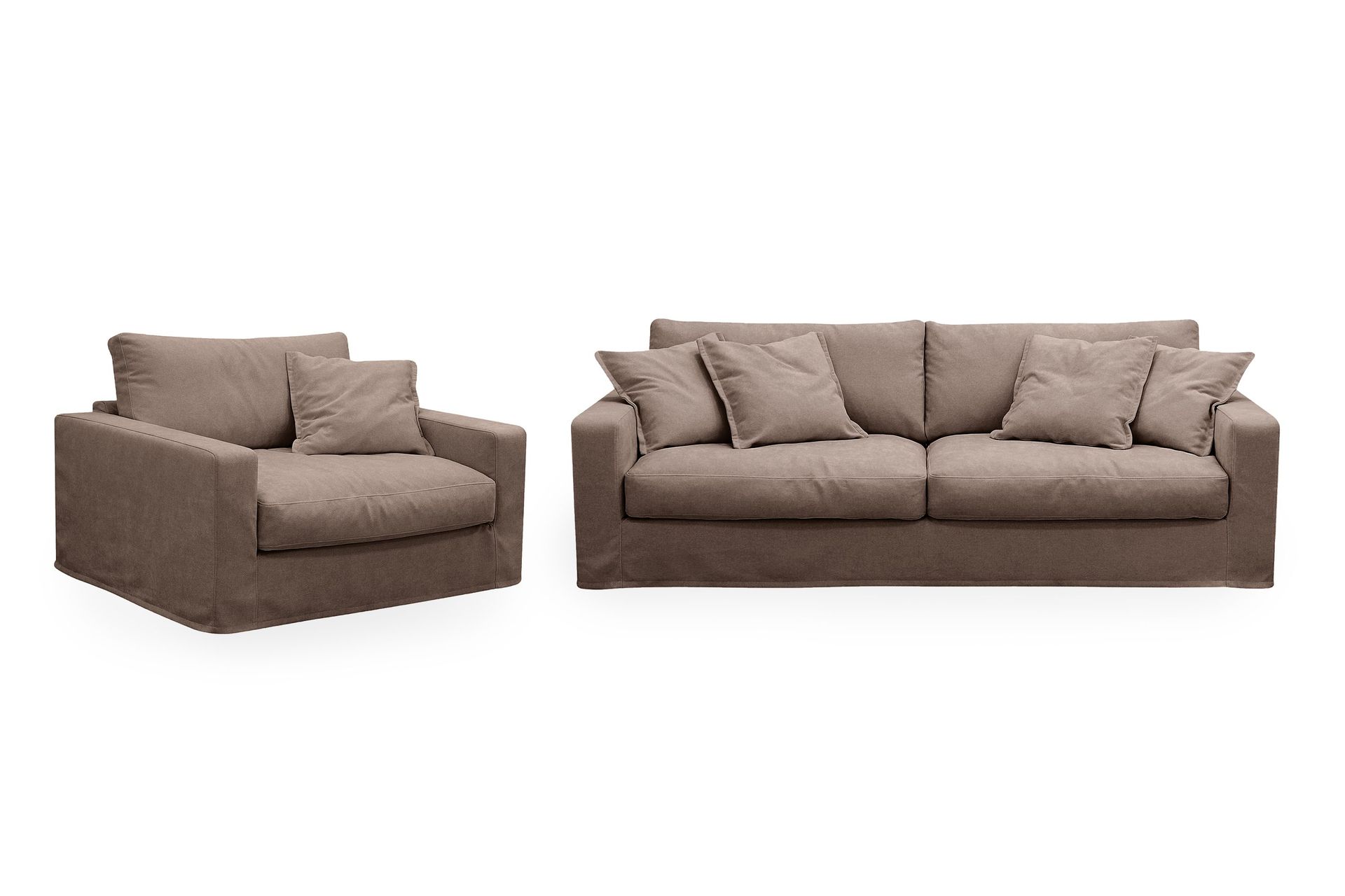 Valencia Extra Djup 3-sits soffa + f&aring;t&ouml;lj med avtagbar och tv&auml;ttbar kl&auml;dsel - M&ouml;rkbrun