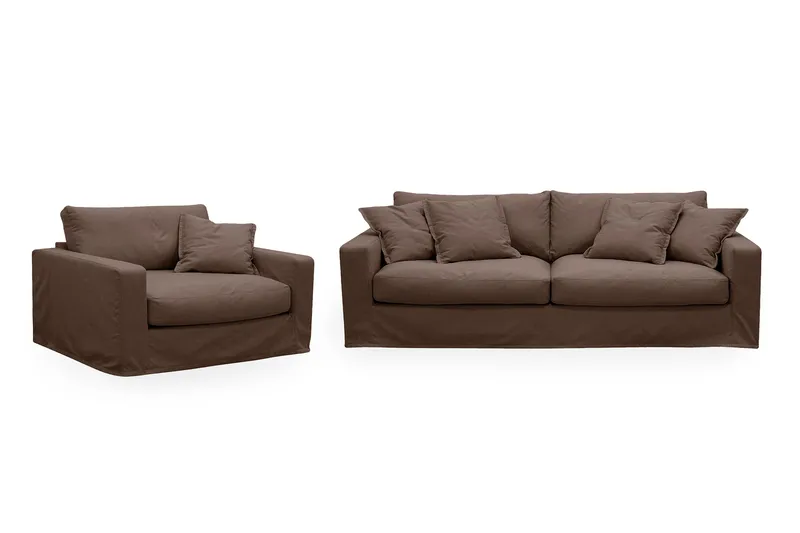 Valencia Extra Djup 3-sits soffa + fåtölj med avtagbar och tvättbar klädsel - Mörkbrun - Möbler - Vardagsrum - Soffgrupper