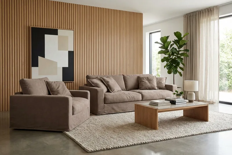 Valencia Extra Djup 3-sits soffa + fåtölj med avtagbar och tvättbar klädsel - Mörkbrun - Möbler - Vardagsrum - Soffgrupper