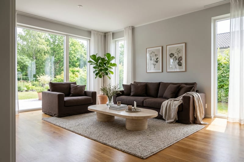 Valencia Extra Djup 3-sits soffa + fåtölj med avtagbar och tvättbar klädsel - Mörkbrun - Möbler - Vardagsrum - Soffgrupper
