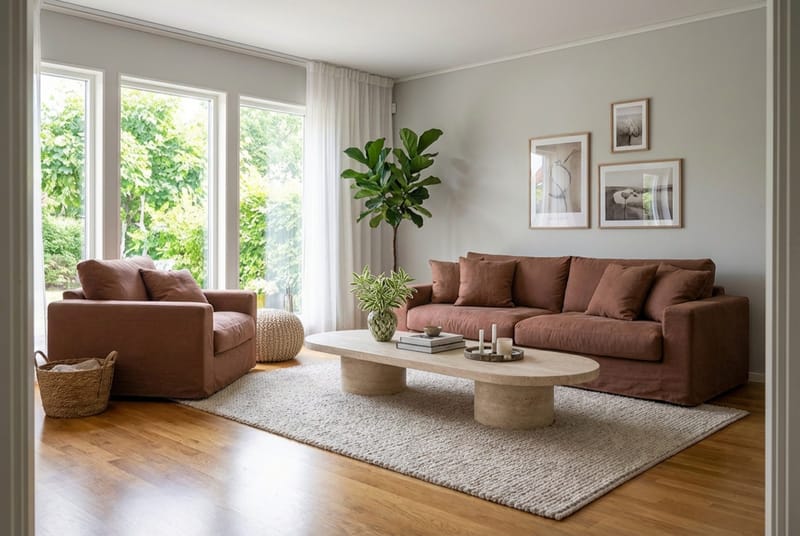 Valencia Extra Djup 3-sits soffa + fåtölj med avtagbar och tvättbar klädsel - Rödbrun - Möbler - Vardagsrum - Soffgrupper