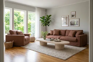 Valencia Extra Djup 3-sits soffa + fåtölj med avtagbar och tvättbar klädsel - Rostbrun - Möbler - Vardagsrum - Soffgrupper