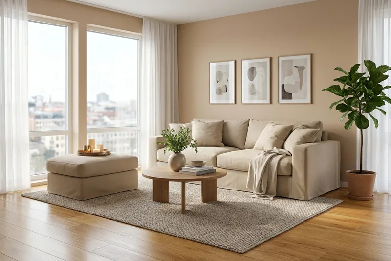 Valencia Extra Djup 3-sits soffa + fotpall med avtagbar och tvättbar klädsel - Beige - Möbler - Vardagsrum - Soffgrupper