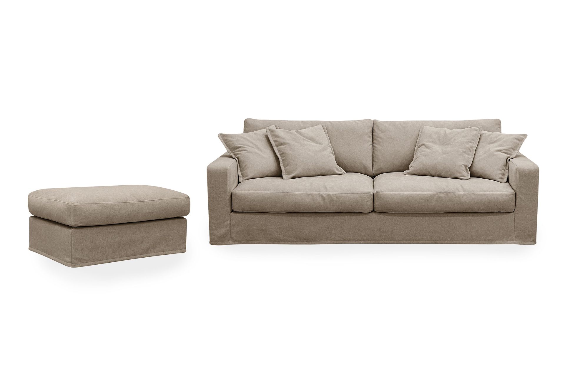 Valencia Extra Djup 3-sits soffa + fotpall med avtagbar och tv&auml;ttbar kl&auml;dsel - Brun