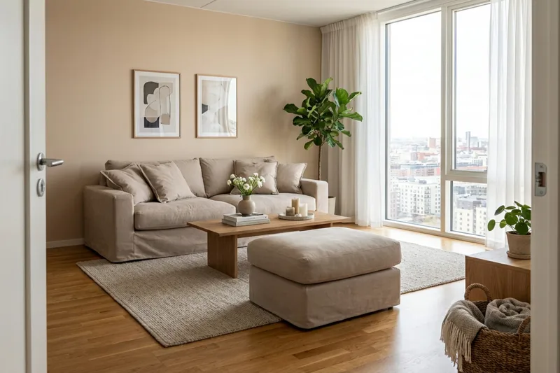 Valencia Extra Djup 3-sits soffa + fotpall med avtagbar och tvättbar klädsel - Ljusbrun - Möbler - Vardagsrum - Soffor