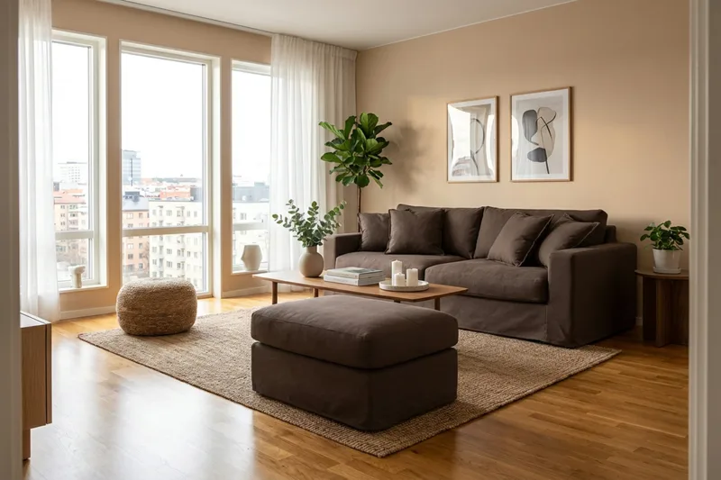Valencia Extra Djup 3-sits soffa + fotpall med avtagbar och tvättbar klädsel - Mörkbrun - Möbler - Vardagsrum - Soffor