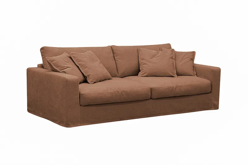Valencia Extra Djup 3-sits soffa + fotpall med avtagbar och tvättbar klädsel - Rödbrun - Möbler - Vardagsrum - Soffor