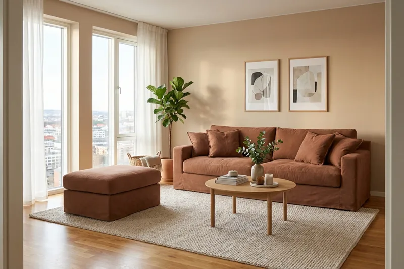 Valencia Extra Djup 3-sits soffa + fotpall med avtagbar och tvättbar klädsel - Rödbrun - Möbler - Vardagsrum - Soffor